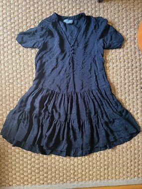 Anthropologie Black Tiered Short-Sleeve Babydoll Dress